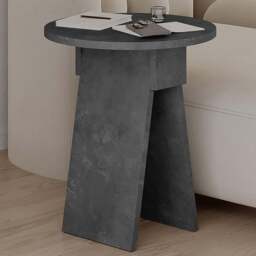 Decortie Chen Round Side Table with Retro Grey Sculptural Base - Size: 50 x 42 x 42cm - Wilko