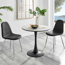 Furniturebox Elissa Solara Marble Effect 2 Seater Round Dining Set White Black and Chrome - Wilko - thumbnail 1