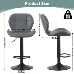 Stella Grey Height Adjustable Bar Stool with Footrest Set of 2 - MCC - Wilko - thumbnail 6