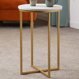 Seconique Dallas Marble and Gold Effect Side Table - Size: 40 x 40 x 61cm - White - Wilko - thumbnail 1