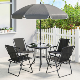Outsunny 4 Seater Round Garden Dining Set with Parasol Black - Wilko