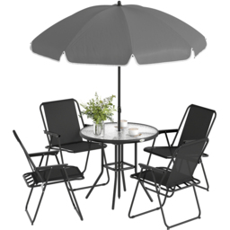 Outsunny 4 Seater Round Garden Dining Set with Parasol Black - Wilko - thumbnail 3
