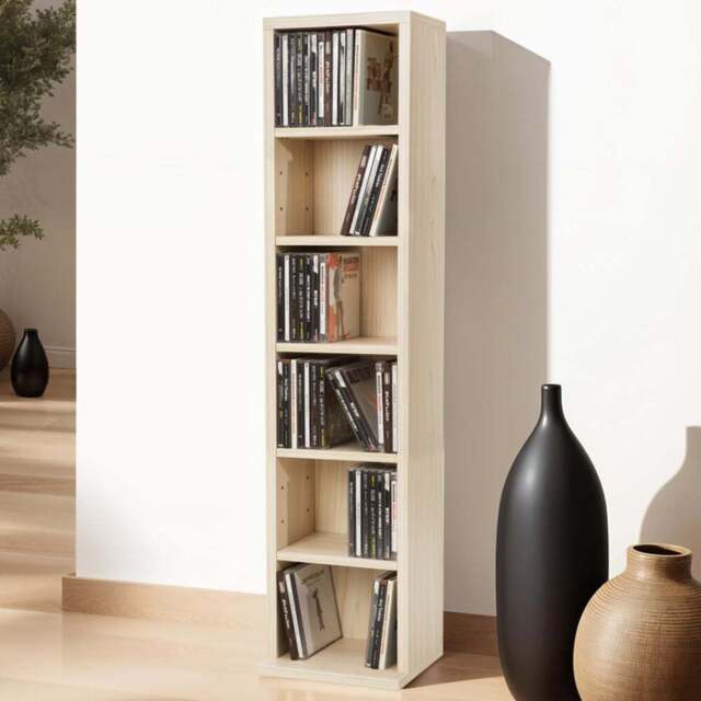 tectake Juliane 6 Shelf Beech CD Shelf - Size: 90 x 21 x 20cm - Brown - Wilko - image 1