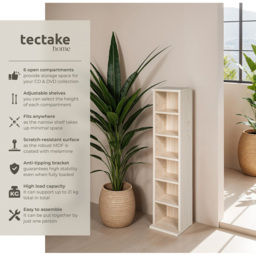 tectake Juliane 6 Shelf Beech CD Shelf - Size: 90 x 21 x 20cm - Brown - Wilko - thumbnail 6