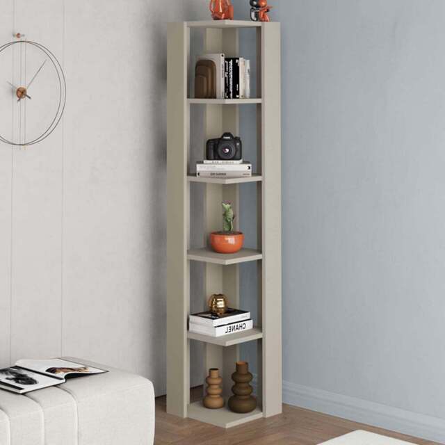 Decortie Nati Sandstone 5 Tier Tall Corner Bookcase Display Unit - Cream - Wilko - image 1