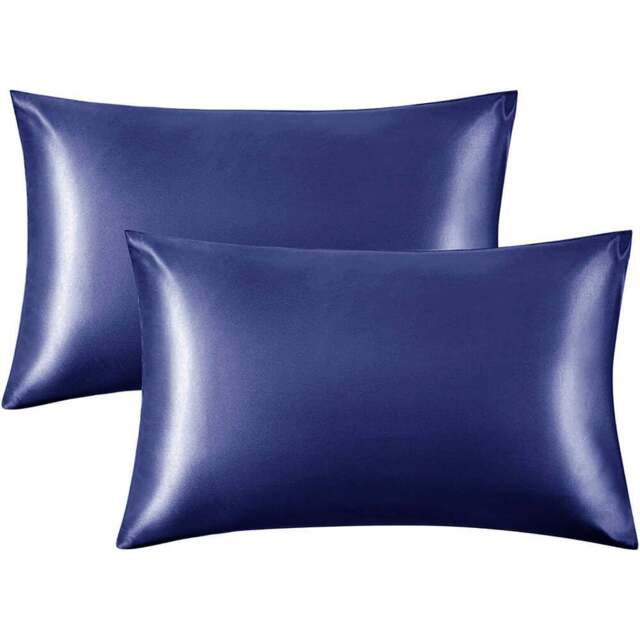 Intimates Navy Satin Pillowcase 2 Pack - Size: 50 x 75 x 1cm - Blue - Wilko - image 1