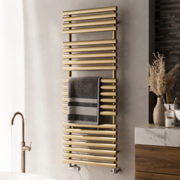 Terma Rolo Towel 2629BTU Brass Heated Towel Rail 1360 x 520mm - Size: 136 x 52 x 12.7cm - Gold - Wilko - thumbnail 3