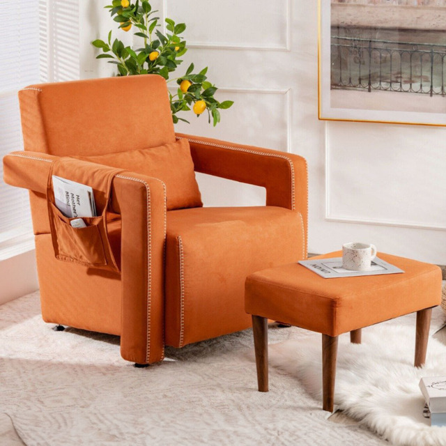 Costway Orange Padded Accent Chair with Footstool - Size: Single - Wilko - image 1