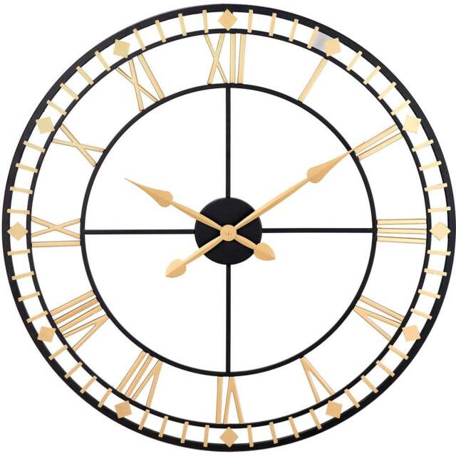 Pacific Lifestyle Antique Bronze and Black Metal Round Workframe Wall Clock with Roman Numerals 80cm - Size: 80 x 80 x 5cm - Gold - Wilko - image 1