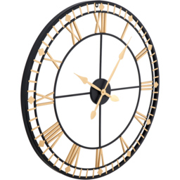 Pacific Lifestyle Antique Bronze and Black Metal Round Workframe Wall Clock with Roman Numerals 80cm - Size: 80 x 80 x 5cm - Gold - Wilko - thumbnail 3