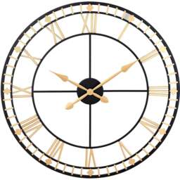 Pacific Lifestyle Antique Bronze and Black Metal Round Workframe Wall Clock with Roman Numerals 80cm - Size: 80 x 80 x 5cm - Gold - Wilko
