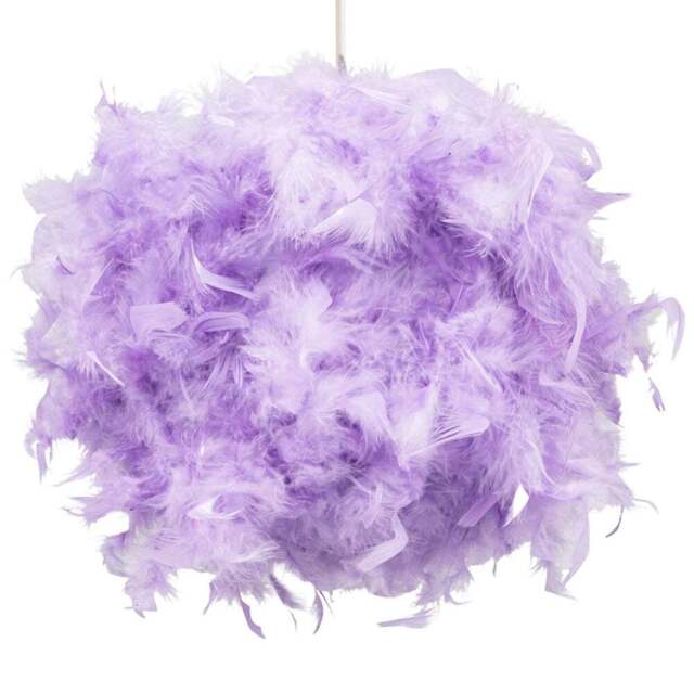 Happy Homewares Lilac Real Feather Decorated Pendant Shade Large - Size: 30 x 40 x 40cm - Purple - Wilko - image 1