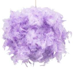 Happy Homewares Lilac Real Feather Decorated Pendant Shade Large - Size: 30 x 40 x 40cm - Purple - Wilko - thumbnail 1