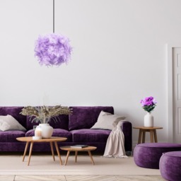 Happy Homewares Lilac Real Feather Decorated Pendant Shade Large - Size: 30 x 40 x 40cm - Purple - Wilko - thumbnail 3