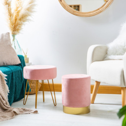 Harbour Housewares Pink Velvet Round Pouffe - Size: 30 x 38 x 30cm - Wilko - thumbnail 7