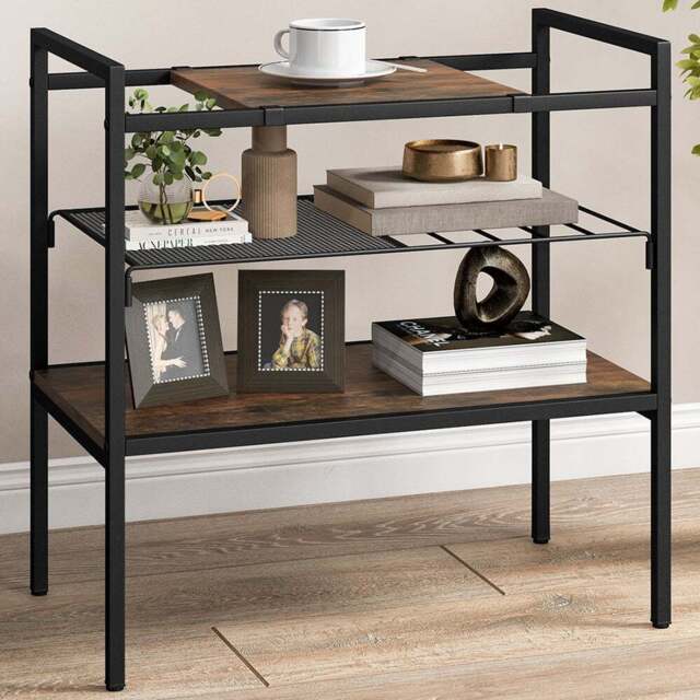 Costway 3 Shelf Rustic Brown Side Table with Removable Mesh - Size: 72 x 43 x 12cm - Wilko - image 1