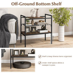 Costway 3 Shelf Rustic Brown Side Table with Removable Mesh - Size: 72 x 43 x 12cm - Wilko - thumbnail 6