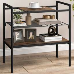 Costway 3 Shelf Rustic Brown Side Table with Removable Mesh - Size: 72 x 43 x 12cm - Wilko