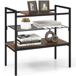 Costway 3 Shelf Rustic Brown Side Table with Removable Mesh - Size: 72 x 43 x 12cm - Wilko - thumbnail 4