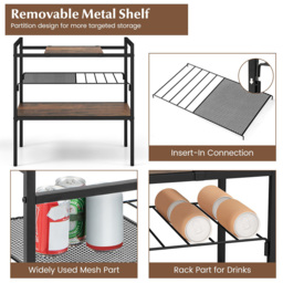 Costway 3 Shelf Rustic Brown Side Table with Removable Mesh - Size: 72 x 43 x 12cm - Wilko - thumbnail 7