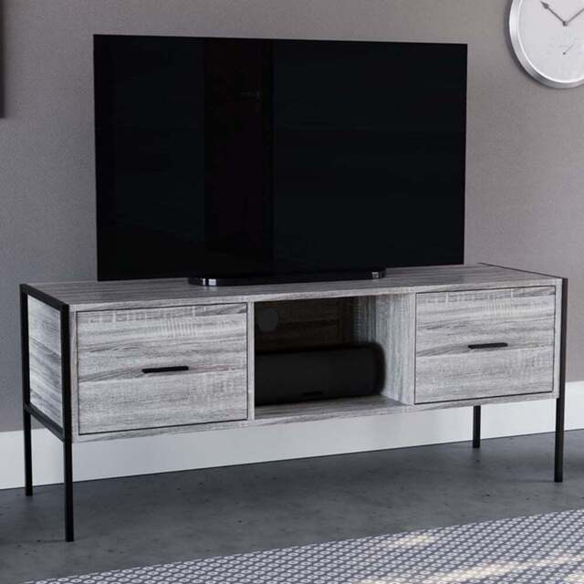 Vida Designs Brooklyn 2 Drawer Single Shelf Grey Industrial TV Unit - Size: 40 x 123 x 50cm - Wilko - image 1