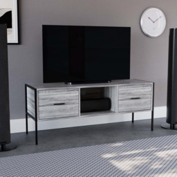Vida Designs Brooklyn 2 Drawer Single Shelf Grey Industrial TV Unit - Size: 40 x 123 x 50cm - Wilko - thumbnail 7