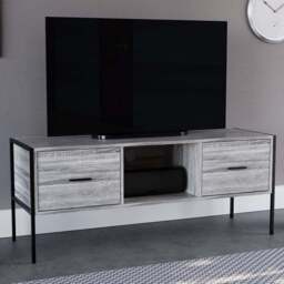 Vida Designs Brooklyn 2 Drawer Single Shelf Grey Industrial TV Unit - Size: 40 x 123 x 50cm - Wilko - thumbnail 1