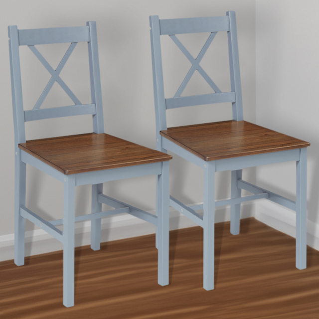 Portland Set of 2 Grey Pine Wood Dining Chair - Wilko - image 1