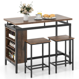 Costway 2 Seater Dining Set with Shelf Coffee - Brown - Wilko - thumbnail 3