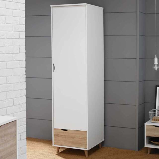 Stockholm Single Door Single Drawer Oak and White Wardrobe - Size: Single Door, Single Drawer - Multi - LPD Home - Wilko - image 1