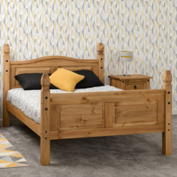 Seconique Corona King Size Distressed Waxed Pine High End Bed - Brown - Wilko - thumbnail 1