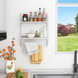 Costway 2 Shelf White Wall Mounted Bathroom Unit with Towel Holder - Size: 57 x 28 x 6cm - Wilko - thumbnail 5