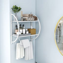 Costway 2 Shelf White Wall Mounted Bathroom Unit with Towel Holder - Size: 57 x 28 x 6cm - Wilko - thumbnail 6