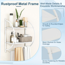 Costway 2 Shelf White Wall Mounted Bathroom Unit with Towel Holder - Size: 57 x 28 x 6cm - Wilko - thumbnail 7