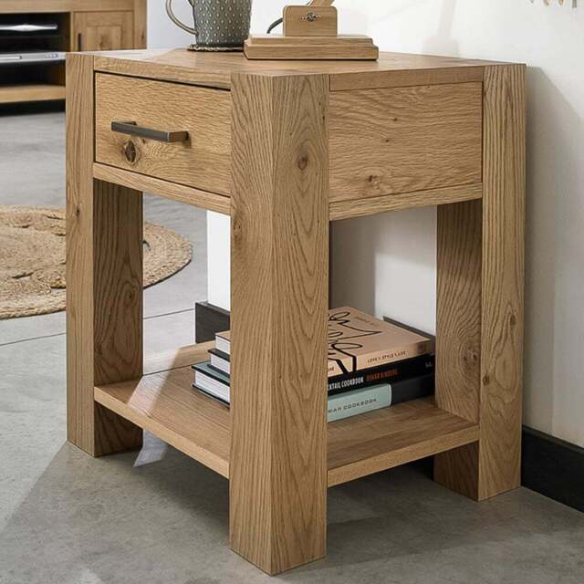 Bentley Designs Turin Single Drawer Single Shelf Light Oak Lamp Table - Size: 55 x 48 x 41cm - Brown - Wilko - image 1