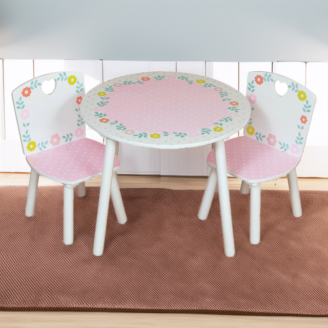 Kidsaw Country Cottage 2 Seater White and Pink Table and Chairs - Wilko - image 1