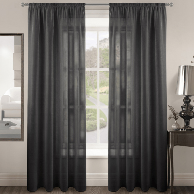 Velosso Riva Plain Black Slot Top Voile Panel Curtain 150 x 137cm - Size: w 150 x D 137cm - Wilko - image 1