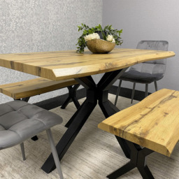 Kosy Koala 6 Seater Velvet Wooden Rectangle Dining Set with Bench Grey - Multi - Wilko - thumbnail 3