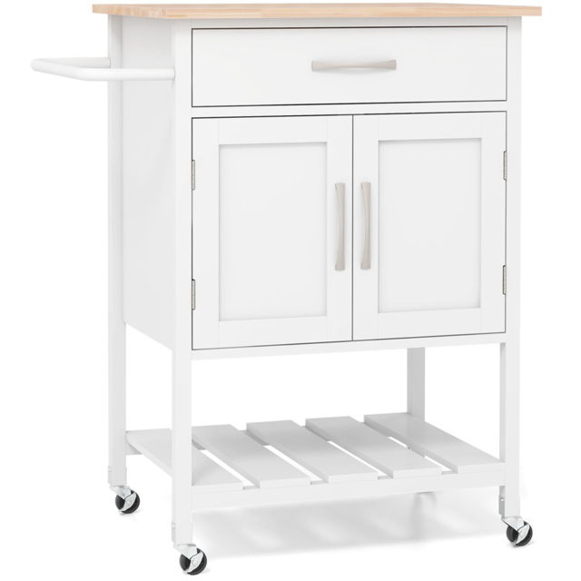 Costway White 2 Door Single Drawer Rolling Kitchen Island Cart - Size: 97 x 55 x 16cm - Wilko - image 1