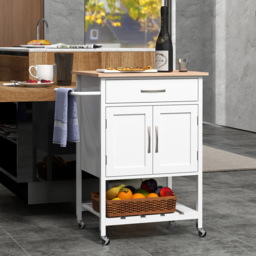 Costway White 2 Door Single Drawer Rolling Kitchen Island Cart - Size: 97 x 55 x 16cm - Wilko - thumbnail 3