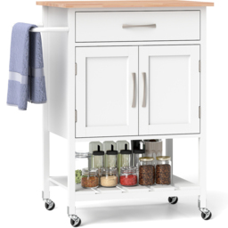 Costway White 2 Door Single Drawer Rolling Kitchen Island Cart - Size: 97 x 55 x 16cm - Wilko - thumbnail 4