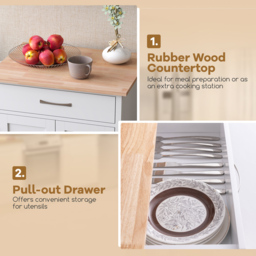 Costway White 2 Door Single Drawer Rolling Kitchen Island Cart - Size: 97 x 55 x 16cm - Wilko - thumbnail 7