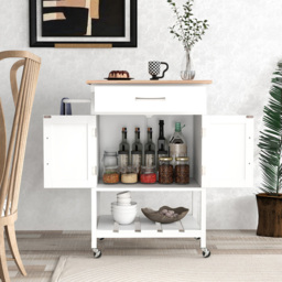 Costway White 2 Door Single Drawer Rolling Kitchen Island Cart - Size: 97 x 55 x 16cm - Wilko - thumbnail 5