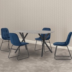 Seconique Athens Lukas 4 Seater Dining Set Concrete and Sapphire Blue - Grey - Wilko