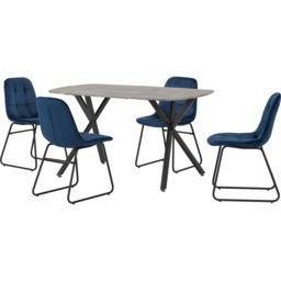 Seconique Athens Lukas 4 Seater Dining Set Concrete and Sapphire Blue - Grey - Wilko - thumbnail 3