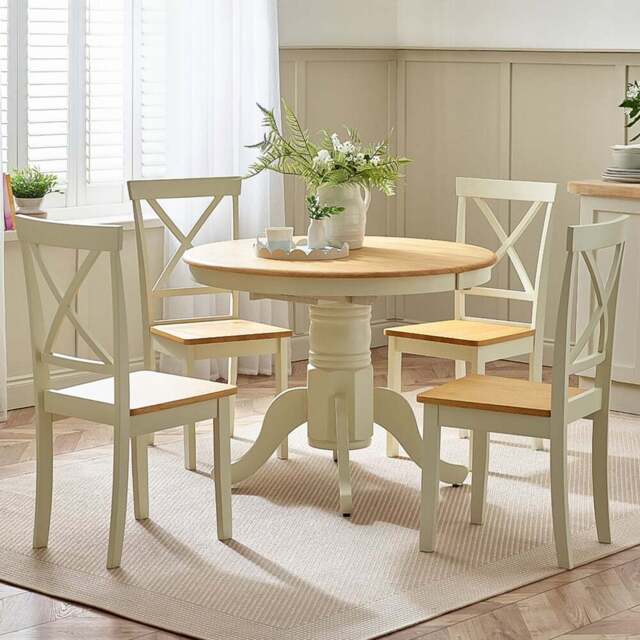 Furniturebox Fowey Marros 4 Seater Wooden Extending Dining Set Cream and Oak Effect - Wilko - image 1