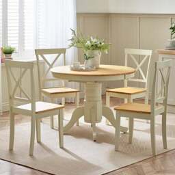 Furniturebox Fowey Marros 4 Seater Wooden Extending Dining Set Cream and Oak Effect - Wilko - thumbnail 1