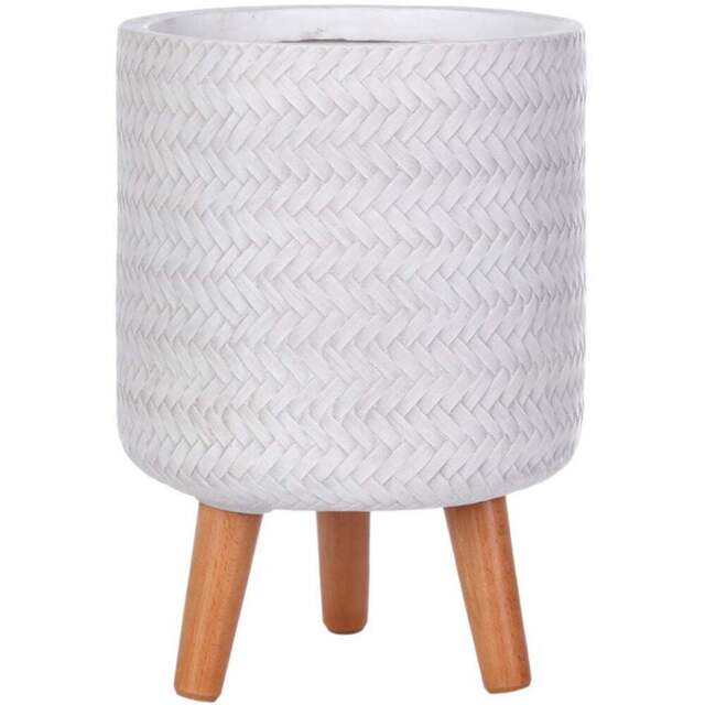 wilko Plaited Style White Indoor Cylinder Plant Pot with Legs 35cm - Instadecor - image 1