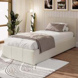 GFW Single Natural Hopsack Fabric End Lift Ottoman Bed with Bonnell Mattress - Cream - Wilko - thumbnail 1