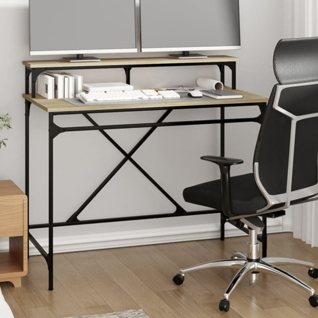 vidaXL Single Shelf Industrial Style Computer Desk Brown - Size: 90 x 100 x 50cm - Wilko - image 1